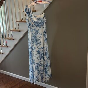 Blue and White Floral Bridesmaid Dress. Purchased from Dessy in 2024.